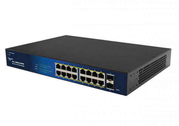 ALLNET Switch smart managed 16 Port Gigabit 240W / 16x PoE+ / 2x SFP / Lüfterlos / 19" / "ALL-SG8418