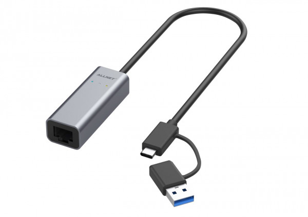 ALLNET USB 3.0 Typ-C&A Ethernet Adapter 2.5 Multi-Gigabit LAN ALL-NC-2.5G-USBC/A *ALLTRAVEL*