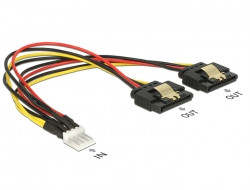 Delock Kabel Power Floppy 4 Pin Stecker > 2 x SATA 15 Pin Buchse