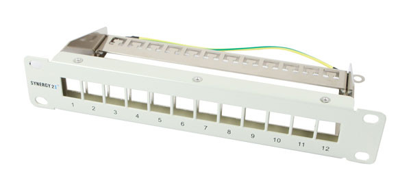 Patch Panel 12xTP, CAT6A, incl.Keystone Slim-line/Short, 10", Lichtgrau, Synergy 21,