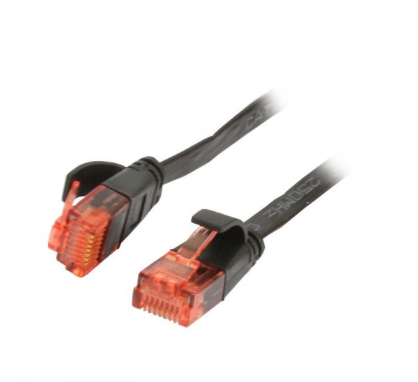 Patchkabel RJ45, CAT6 250Mhz, 1.0m schwarz, UTP(U/UTP), PVC, Flach, Synergy 21,