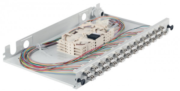 LWL-Patchpanel Spleisbox,19", 24xLC-Duplex, 50/125um, OM5, ausziehbar, Pigtails abgesetzt