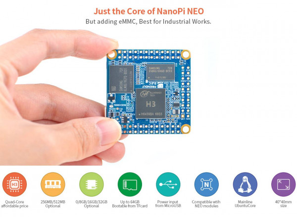 FriendlyELEC NanoPi NeoCore LTS- 512MB 8GB EMMC QuadCore Allwinner H3