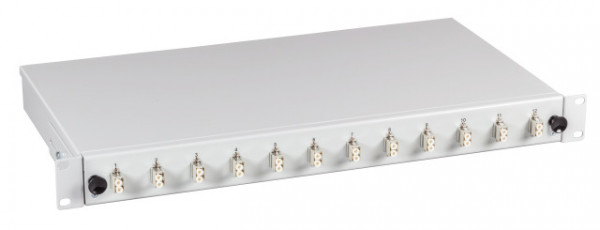 LWL-Patchpanel Spleisbox,19", 12xLC(APC)-Duplex, 9/125um, OS2, ausziehbar, Pigtails abgesetzt