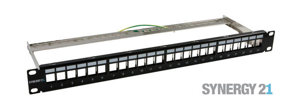 Patch Panel 24xTP-TP(Kupplung),CAT6A, incl.Keystone, 19", 1HE(t152mm), Schwarz, Synergy 21,