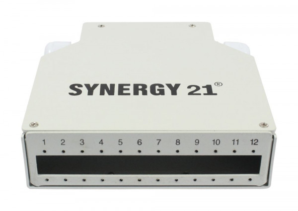 LWL-Patchpanel für Hutschiene(DIN), 12xLC-Duplex/SC-Simplex-Buchsen, ohne Kupplungen, Lichtgrau, Syn