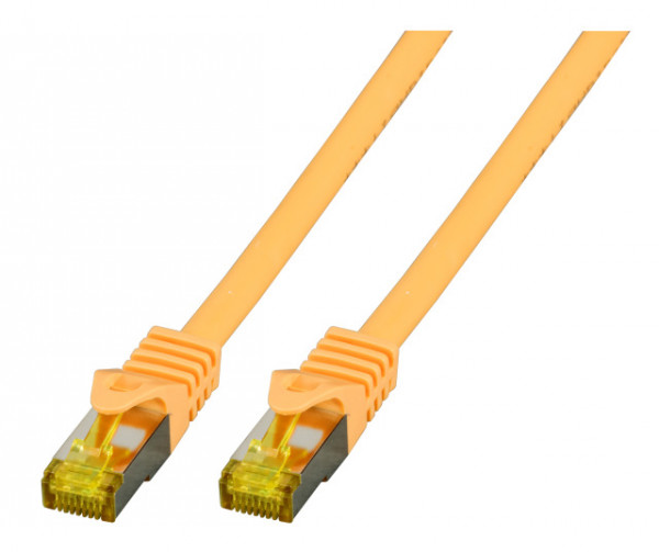 Patchkabel RJ45, CAT6A 500Mhz, 0.15m, gelb, S-STP(S/FTP), LSZH, mit Cat.7 Rohkabel,