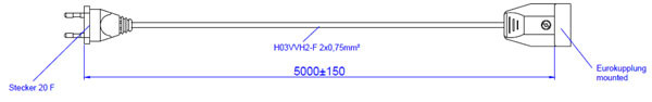 Bachmann Kabel, Verlängerung, Dose(Euro)->Stecker(Euro 20F), 5m, H03VVH2-F 2x0,75