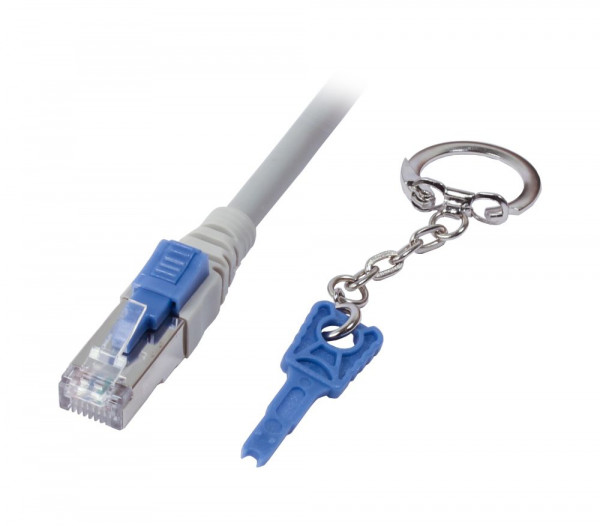 Patchkabel RJ45, CAT6A 500Mhz, 1.5m, grau, S-STP(S/FTP), mit Schloss, AWG26, Synergy 21