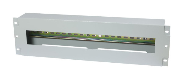 ALLNET 19"zbh. Schutzschalterleiste für Hutschiene/DIN-Rail Geräte, T61mm/3HE, Lichtgrau, Frontmonta