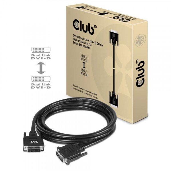 Kabel Video DVI-D Dual Link (24+1) Bidirektional ST/ST 3,0m 28AWG *Club3D*