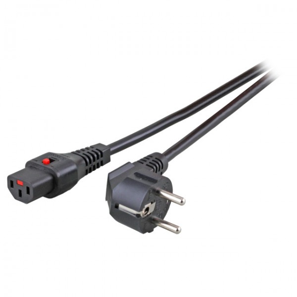 Netzkabel 230V Schutzkontakt CEE7(Stecker)->Kaltgeräte IEC-C13(Buchse), 1m, Black IEC Lock
