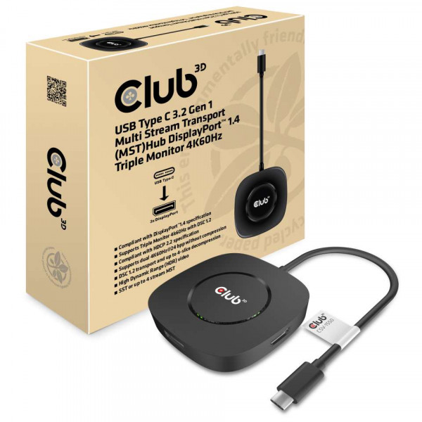 Club 3D Multi Stream Transport Hub USB 3.2 Typ C => DisplayPort 1.4 Triple Monitor