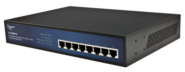 ALLNET Switch unmanaged 8 Port Gigabit 150W / 8x PoE+ / Lüfterlos / 19" / "ALL8808POE"