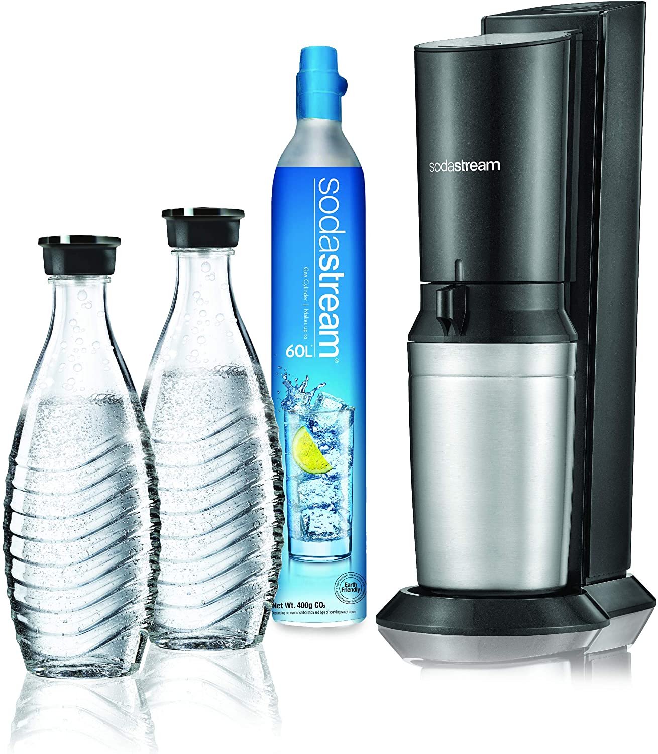 SodaStream Crystal 2.0 *titan* inkl. 2 Glaskaraffen und 1 CO2-Zylinder | Wassersprudler | Küche | Haushalt