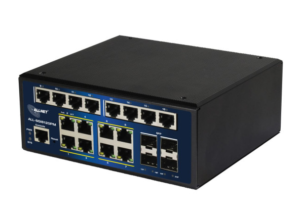 ALLNET Switch industrial full managed Layer2+ 20 Port GbE  PoE Budget 240W  8x PoE at  8x GbE  4