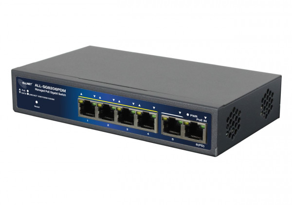 ALLNET Switch smart managed 6 Port Gigabit 95W / 4x PoE / 1x Gigabit / 1x PoE 90W BT In / "ALL-SG820