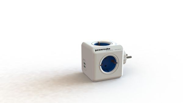 Allocacoc Powercube, Original USB with rib, 4xDosen(CEE7)->Stecker(CEE7), weiss/blau,