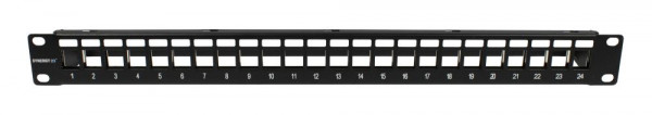 Patch Panel 24xTP, CAT6A, incl.Keystone Slim-line , 19", 1HE(t 94mm), Schwarz, Synergy 21,