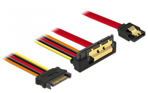 DeLock Kabel SATA 30cm 6 Gb/s 7 Pin Buchse + SATA 15 Pin Strom Stecker > SATA 22 Pin Buchse gerade