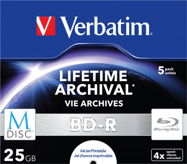 BD-Rohling 25GB - 5er - Jewel Case - M-Disc - Verbatim