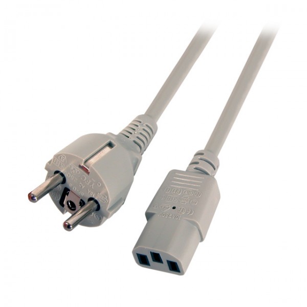 Netzkabel 230V Schutzkontakt CEE7(Stecker)->Kaltgeräte IEC-C13(Buchse), 3m, grau
