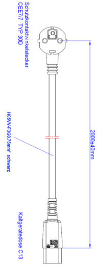 Bachmann Geräte Zuleitung, Schutzkontakt CEE7(Stecker)->Kaltgeräte IEC-C13(Buchse), 2m, Black, H05VV