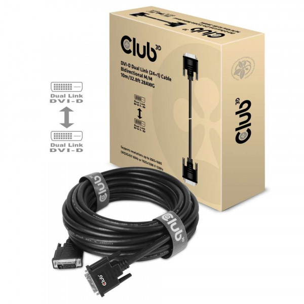 Kabel Video DVI-D Dual Link (24+1) Bidirektional ST/ST 10,0m 28AWG *Club3D*