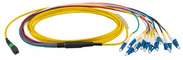 LWL-MTP®-Female-LC Patchkabel OS2 LowLoss, 12 Faser(Fanout, Pin1-12)-> 6xLC duplex, 10m, 9/125u,