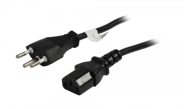 Netzkabel 230V Schweiz(Stecker)J12/Kaltgeräte IEC-C13(Buchse), 2m, Black., Synergy21