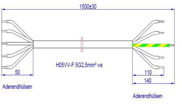 Bachmann Herdleitung H05VV-F 5G2.50 1,5 0m weiß AEH/AEH