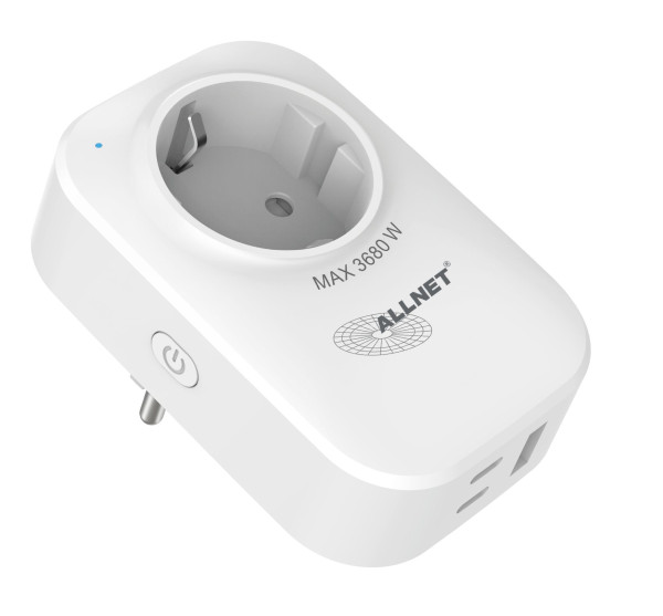 ALLNET ESP32 WiFi Schaltsteckdose ALL3079 inkl. Strommessung &amp; USB-Ladegerät, 2in1 WIFI-Smart-Plug &amp;