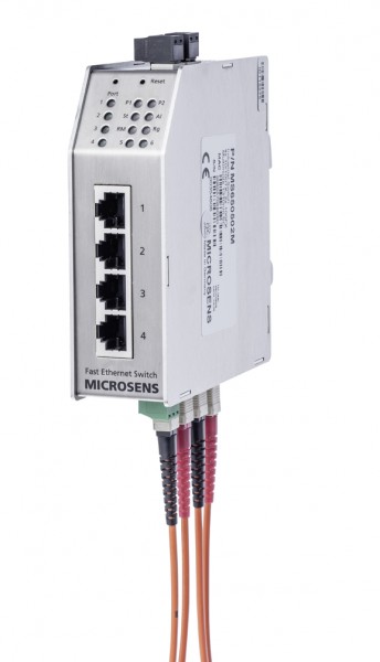 Microsens Industrie 6 Port Fast Ethernet Switch mit Ring-Funktion, 2 x ST duplex (Singlemode), 4 x