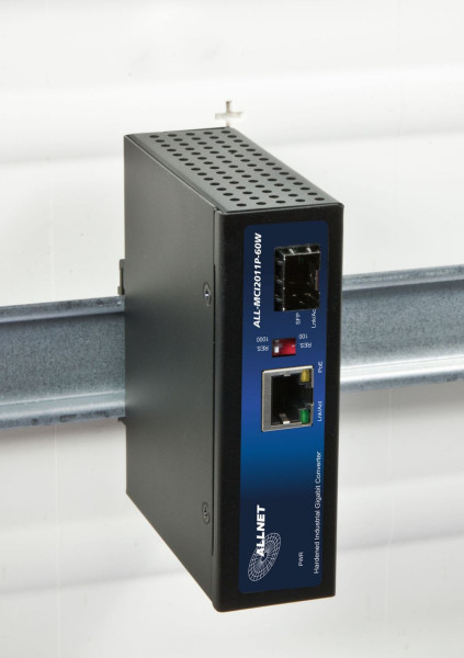 ALLNET Medienkonverter Industrial PoE (15,4W/30W/60W) auf 1000BASE-SX/-LX Single-/ Multimode SFP Min