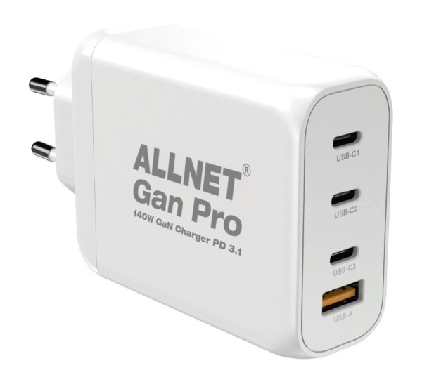 ALLNET Ersatznetzteil QC USB-C PD 3.1 GaN Netzteil Power Supply 140 Watt 1x USB Typ-A QC 3.0, 3x USB