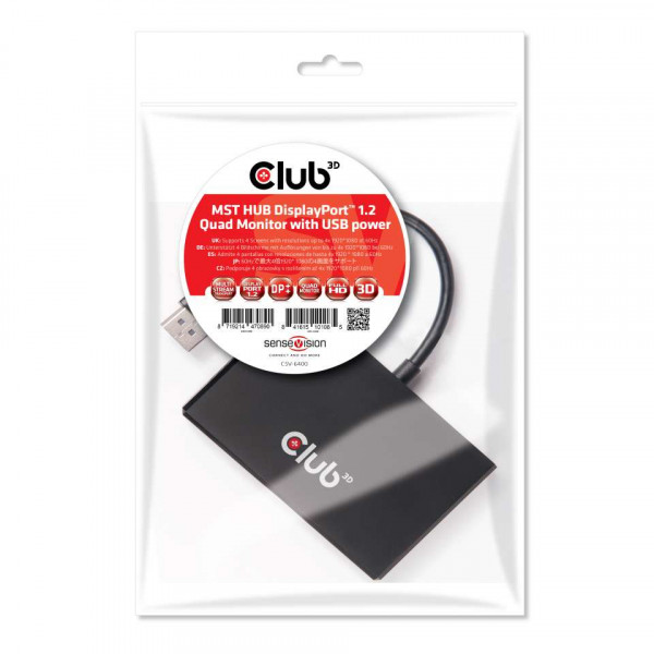 Club 3D Multi Stream Transport Hub 4x DisplayPort 1.2 Quad Monitor