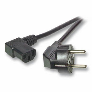 Netzkabel 230V Schutzkontakt CEE7(Stecker)->Kaltgeräte IEC-C13(Buchse) 90°, 2m, Black