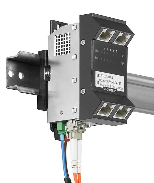 Microsens Gigabit Ethernet ruggedized Micro-Switch, Hutschiene, vertikal, PoE+, 4xRJ45, 2xSFP, MS440