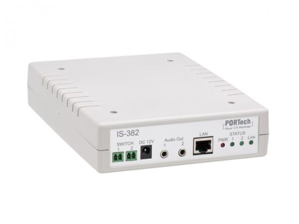 Portech VoIP SIP IP Gateway IS-382 2 Port IP Gateway 2x 3,5mm Outputs, 2x NO-Contacts