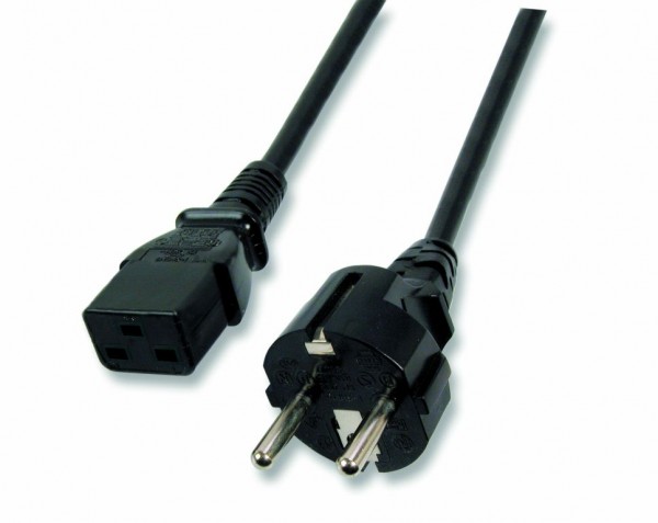 Netzkabel 230V Schutzkontakt CEE7(Stecker)->Kaltgeräte IEC-C19(Buchse), 3m, 16A,