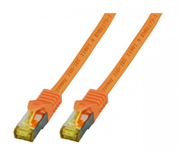 Patchkabel RJ45, CAT6A 500Mhz, 0.15m, orange, S-STP(S/FTP), LSZH, mit Cat.7 Rohkabel,