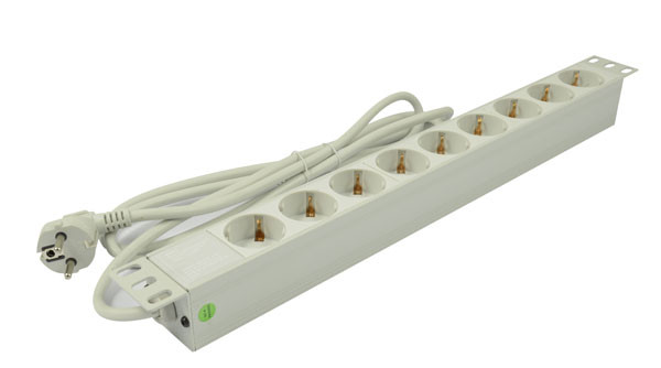ALLNET 19"zbh. Steckdosenleiste, 9xDosen(CEE7)->Stecker(CEE7), Lichtgrau, Synergy 21,