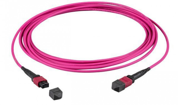 LWL-MTP®-Female Patchkabel OM4 LowLoss, 12 Faser, Typ B crossed, erika-violett, 0.5m
