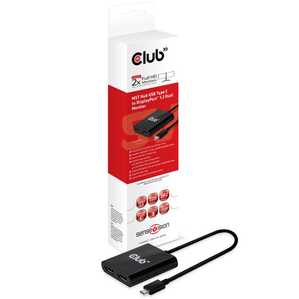 Club 3D SenseVision Multi Stream Transport Hub USB 3.1 Typ C => DisplayPort 1.2 Dual Monitor