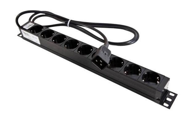 ALLNET 19"zbh. Steckdosenleiste, 9xDosen(CEE7)->Kaltgeräte(Stecker, C20/16A),