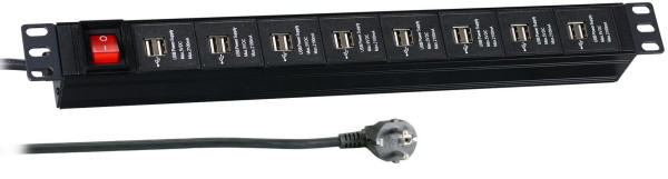ALLNET 19"zbh. Steckdosenleiste, 16xDosen(USB)->Stecker(CEE7), mit Schalter, Schwarz,