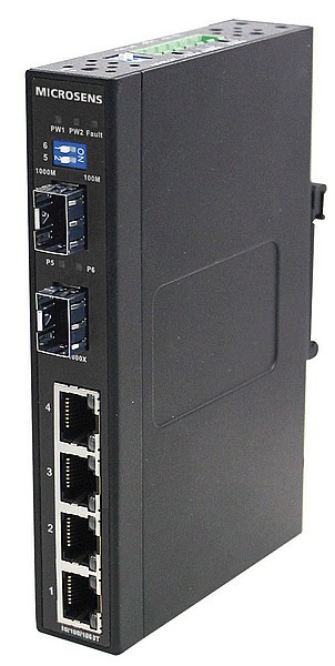 Microsens Entry Line Switch industrial Giga 6port, 4x RJ45 PoE+, 2 x SFP, MS657203PX