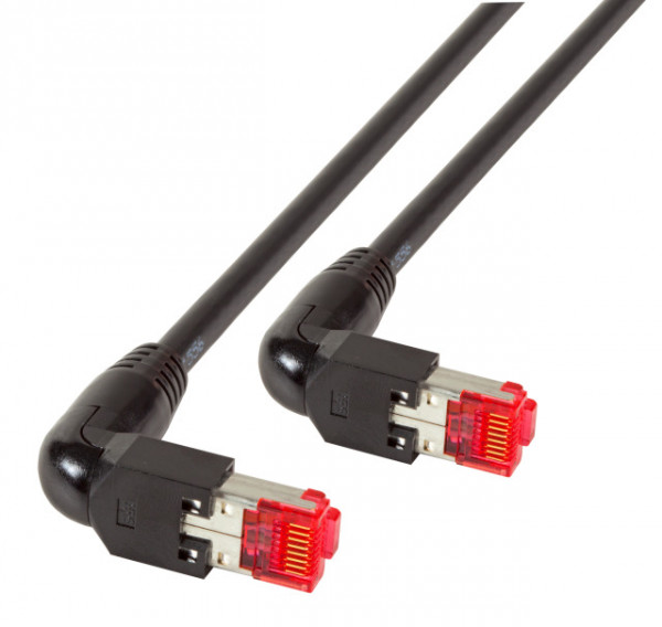 Patchkabel RJ45-gewinkelt, CAT6A, 1000Mhz, 1.0m schwarz, PIMF(S-FTP(SF/UTP)), Draka,