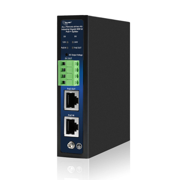 ALLNET PoE Splitter/Extractor industrial  1x GbE PoE BT IN  1x GbE PoE Out  5V/9V/12V/24V adjusta