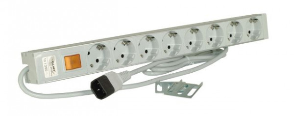 ALLNET 19"zbh. Steckdosenleiste, 8xDosen(CEE7)->Kaltgeräte(Stecker, C14), Schalter,